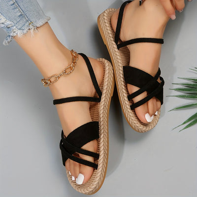 Damen Flache Sandalen, Offene Zehen Cross Strap Rutschfeste