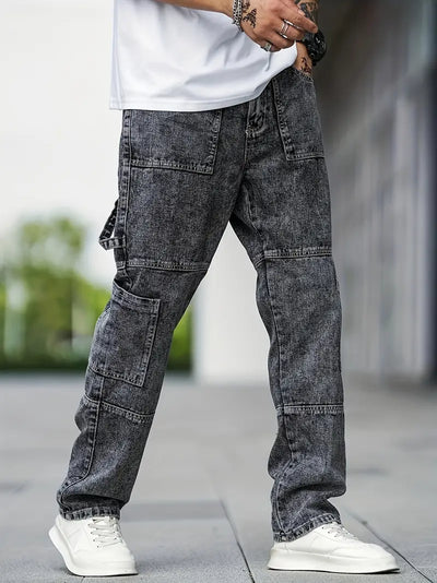 Herren Casual Cargo Jeans mit Großen Taschen