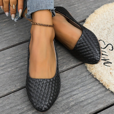 Geflochtene Detail Slip-On Flats für Frauen, spitze Zehe, weiche Sohle