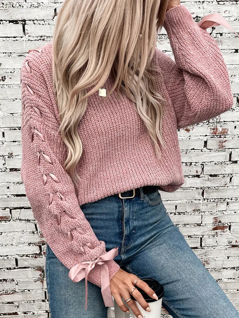 Trendy Bowknot Solid Rundhals Pullover Entspannt Langarm