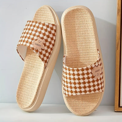 Damen Sommer Slipper – Leichte, Atmungsaktive Leinen-Hausschuhe mit Rutschfester