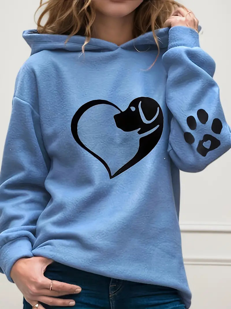 Karri - Pawfect Love: Langärmeliger Kapuzenpullover mit Hunde- und Herz-Print