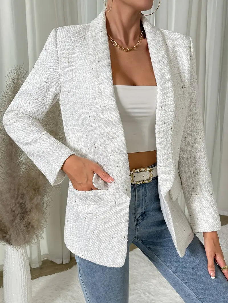 Eleganter Weißer Blazer für Damen – Langarm, Polyester, Waschbar