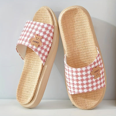 Damen Sommer Slipper – Leichte, Atmungsaktive Leinen-Hausschuhe mit Rutschfester