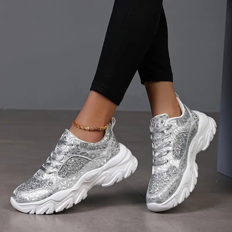 Glitzernde Glitzer-Plateau-Sneakers