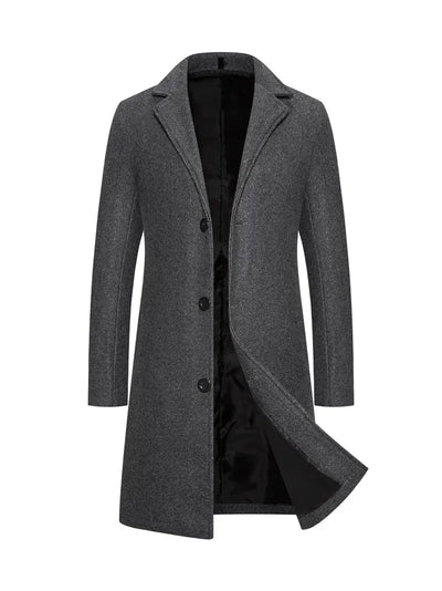 Neue Herren Mid-Länge Wolle einreihig Trenchcoat Jacke