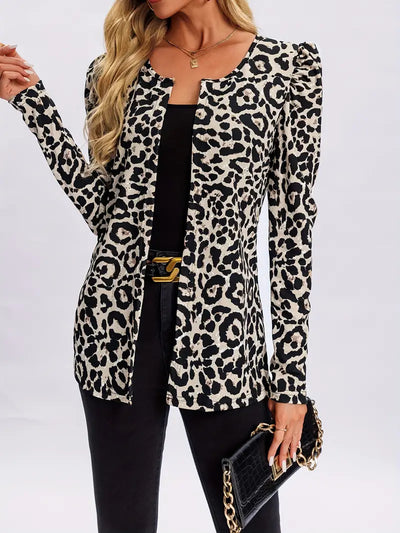 Eleganter Strickjacke mit Leopardenmuster für Damen – Langarm, Offene Front