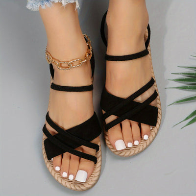 Damen Flache Sandalen, Offene Zehen Cross Strap Rutschfeste