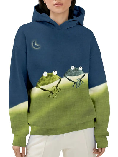 Toadally Cozy Hoodie mit Frosch-Print und überschnittenen Schultern