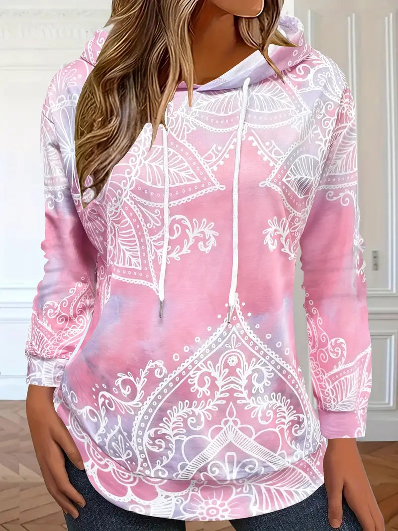 Boho Chic Kapuzenpullover mit Kordelzug und Paisley-Print