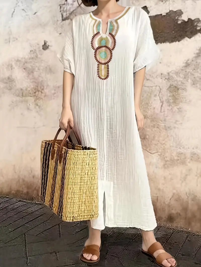 Boho Maxi geteilt Kleid mit kurzen Ärmeln Chic