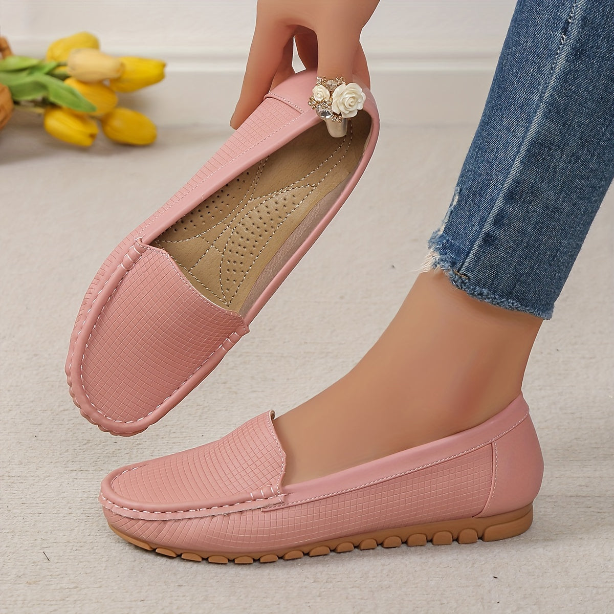 Damen Sommer-Loafer – Bequeme Slip-On Schuhe mit Flanellfutter