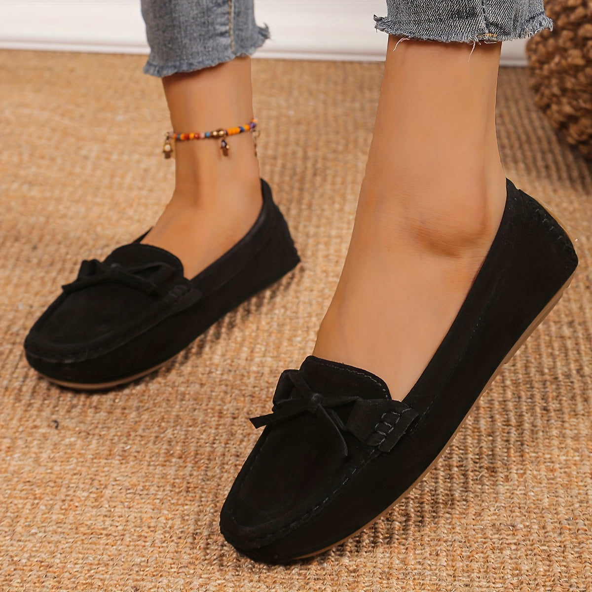 Retro loafers mit Schleifen-Detail, Runde Zehen Slip-On Schuhe