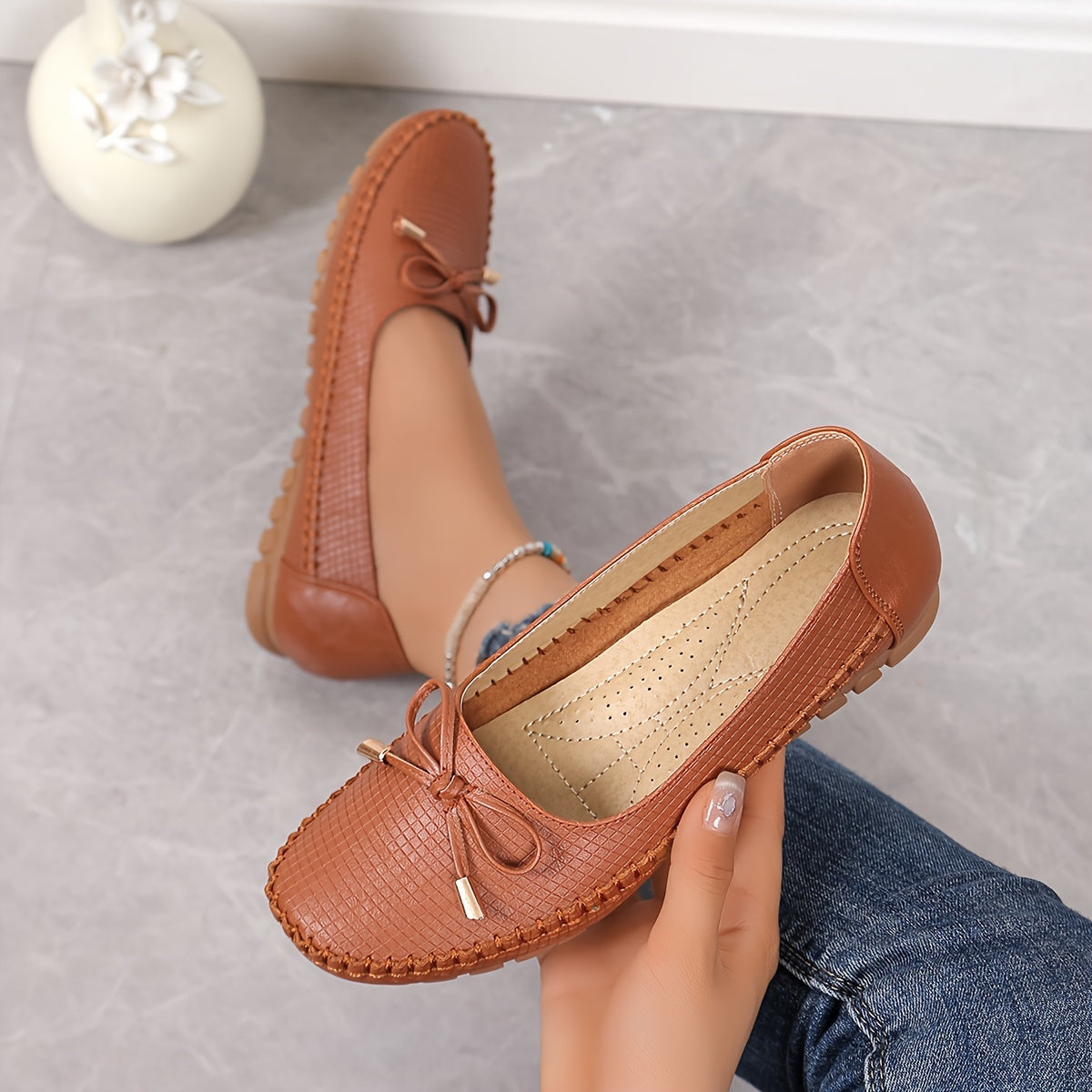 Modische Loafer für Damen mit Schleifen-Design, Bequeme Slip-On Schuhe