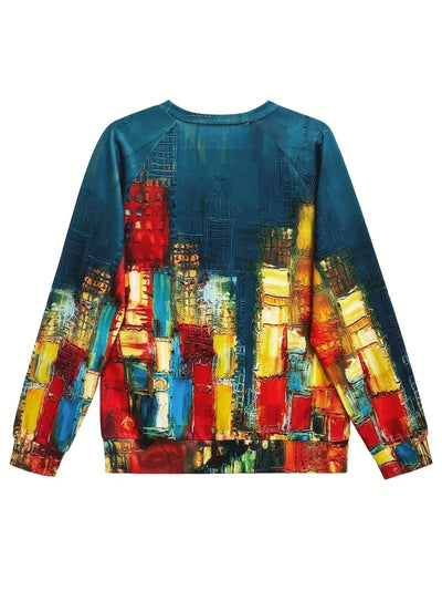 Sweatshirt mit Rundhalsausschnitt und Ölgemälde-Print von Artistry in Every Stitch