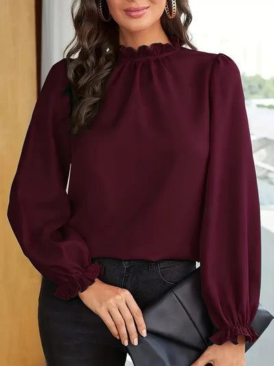 Elegante Bluse mit langen Ärmeln und Rüschenbesatz