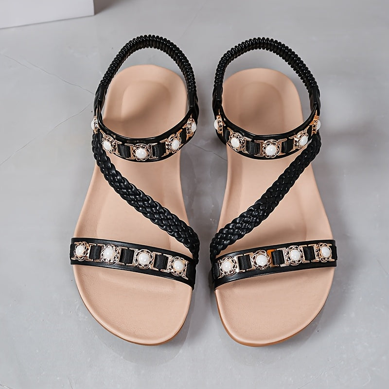 Geflochtenen Riemen Damen Sommer Sandalen – Boho-Chic, Offene Zehen & Slip-On