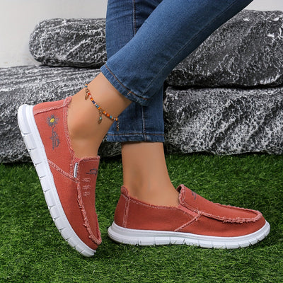 Damen Sommer-Loafers – Jeans-Slipper mit Gänseblümchen-Stickerei