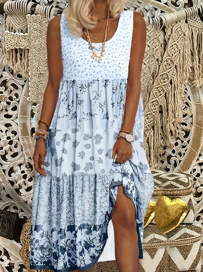 Bequemes Übergröße Boho Kleid mit Blumendruck