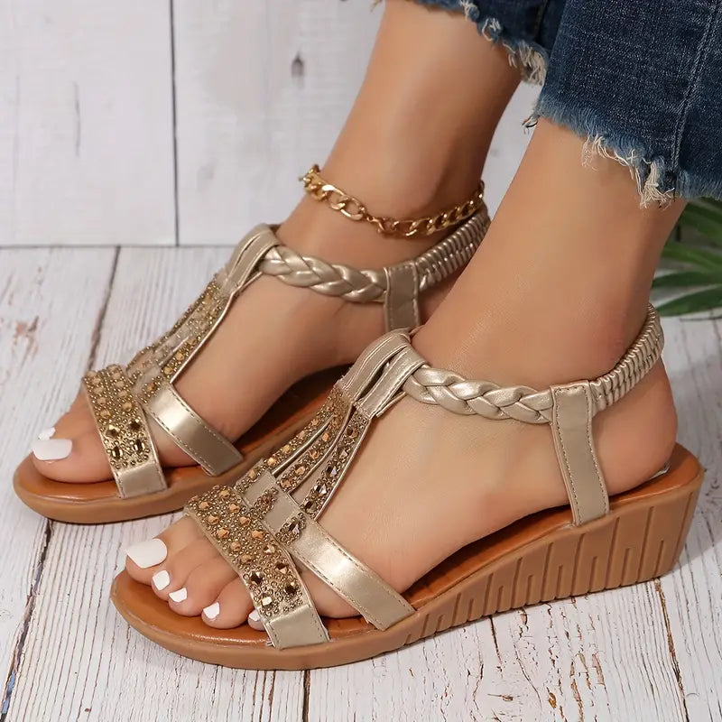 Boho Komfort Strass Muster Plattform Sandalen