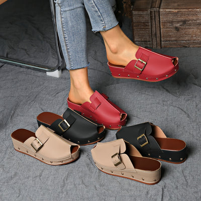 Bequeme Sommer Plateau-Schuhe mit Schnallenriemen Offenem Zeh