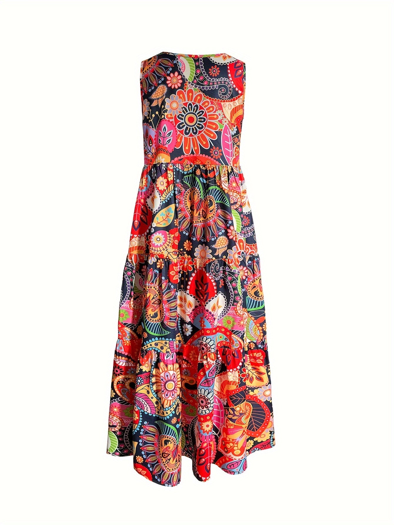 Sommerkleid mit Allover-Print Ärmelloses V-Ausschnitt Kleid mit Rüschen