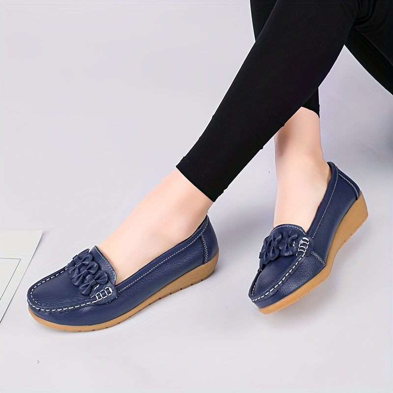 Frauen Loafers mit Schleifen-Design Bequeme Slip-On Flachschuhe Runde Zehen