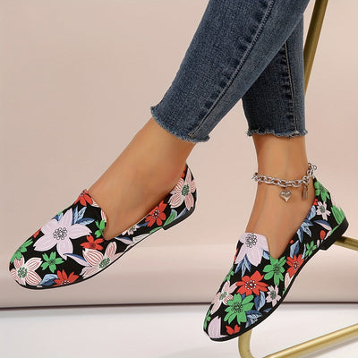 Damen Floral Slip-On Loafers – Bequeme, Leichte Flats für den Urlaub