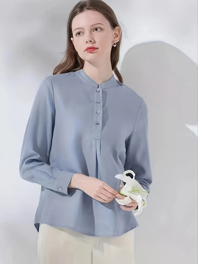 Hellblaues Leinenhemd für Damen – Elegantes Langarmshirt mit geteilten