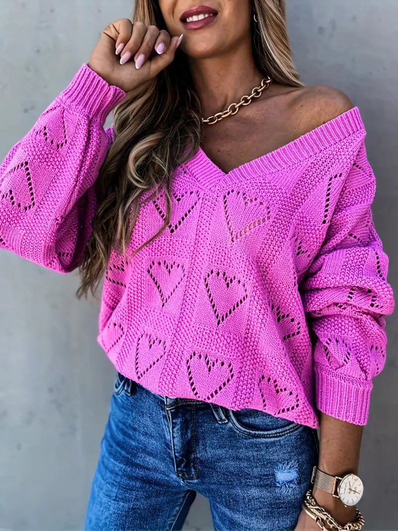 Schicker Pullover mit Sweetheart-Ausschnitt und V-Ausschnitt