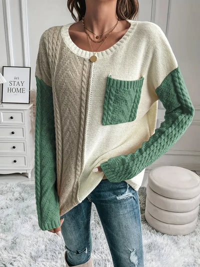 Stylischer trendiger Color Block Cable Knit Pullover