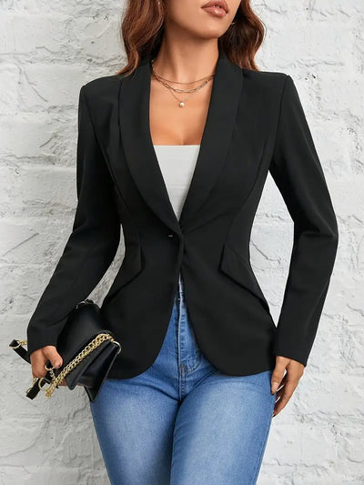 Eleganter Schwarzer Blazer für Damen Einreiher, Fruchtkragen