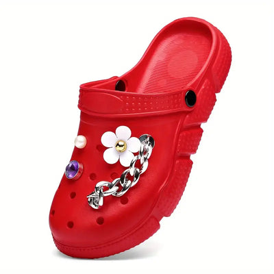 Clogs mit Blumen- und Strassdekor