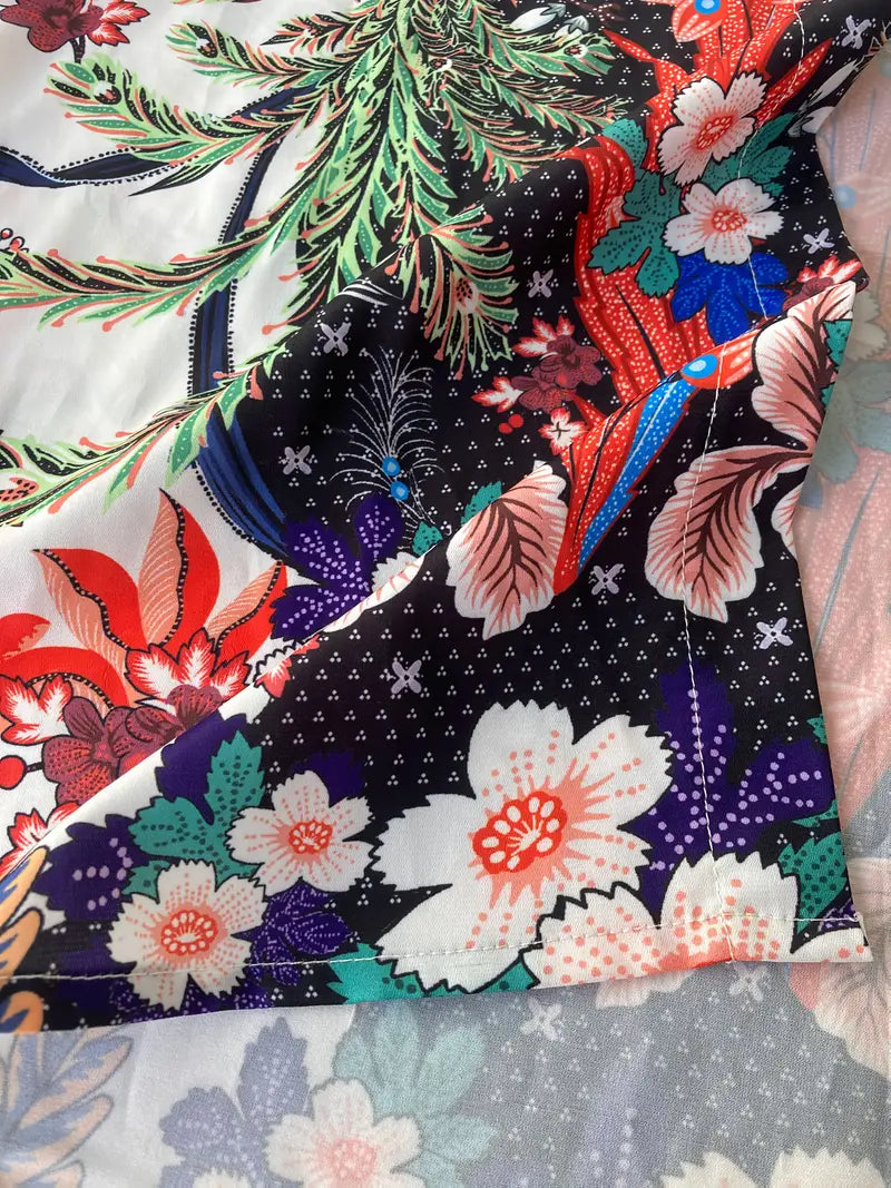 Vintage Langarmshirt mit Vogel Blumenprint für Damen