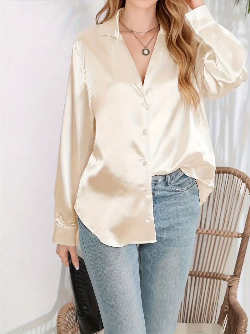 Bluse mit festem Rückseite Elegantes Satin Knopfleiste