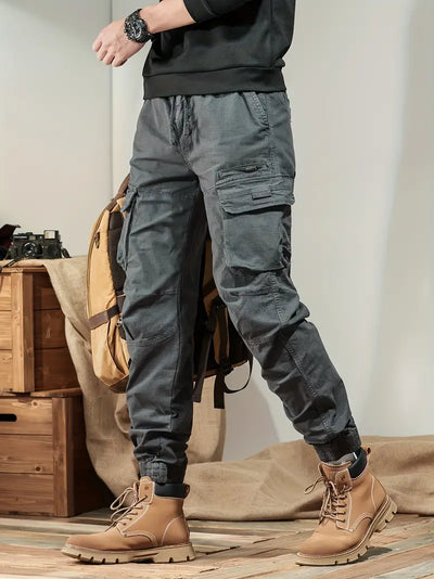 Herren Solid Cargo-Hose mit Mehreren Taschen – Lässige Outdoor-Hose