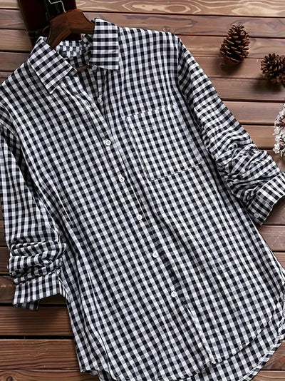 Klassisches Hemd mit Gingham-Druck und Knopfleiste