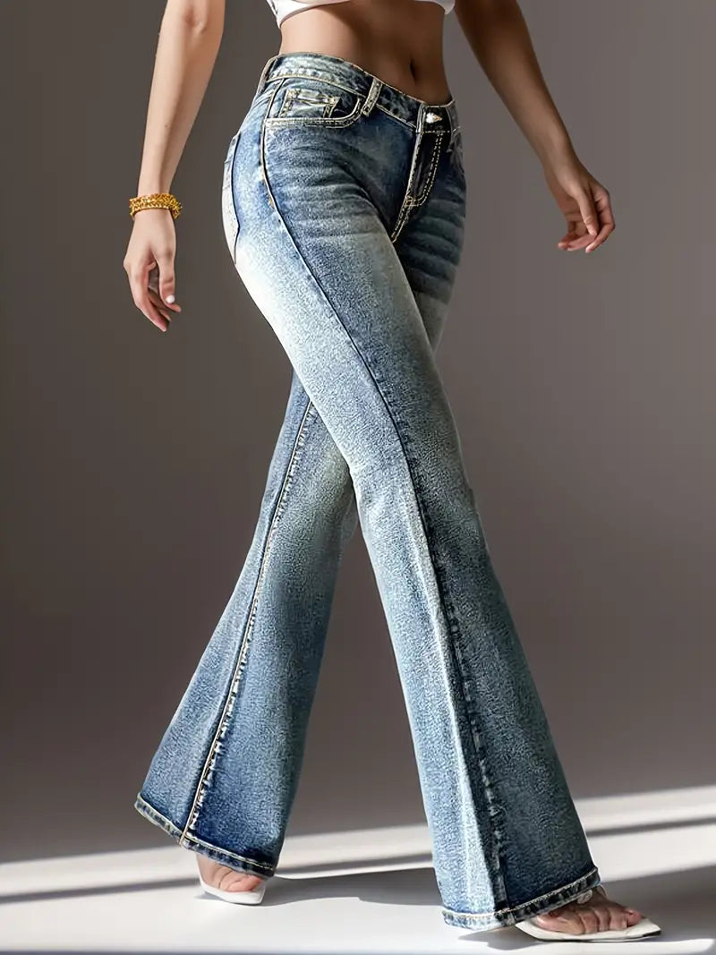 Whiskering Retro-Jeans mit ausgestelltem Bein