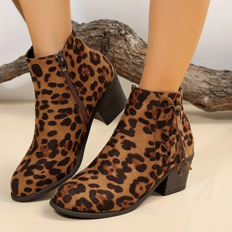 Elegante Wildkatze Leopard-Stiefeletten mit klobigem Absatz