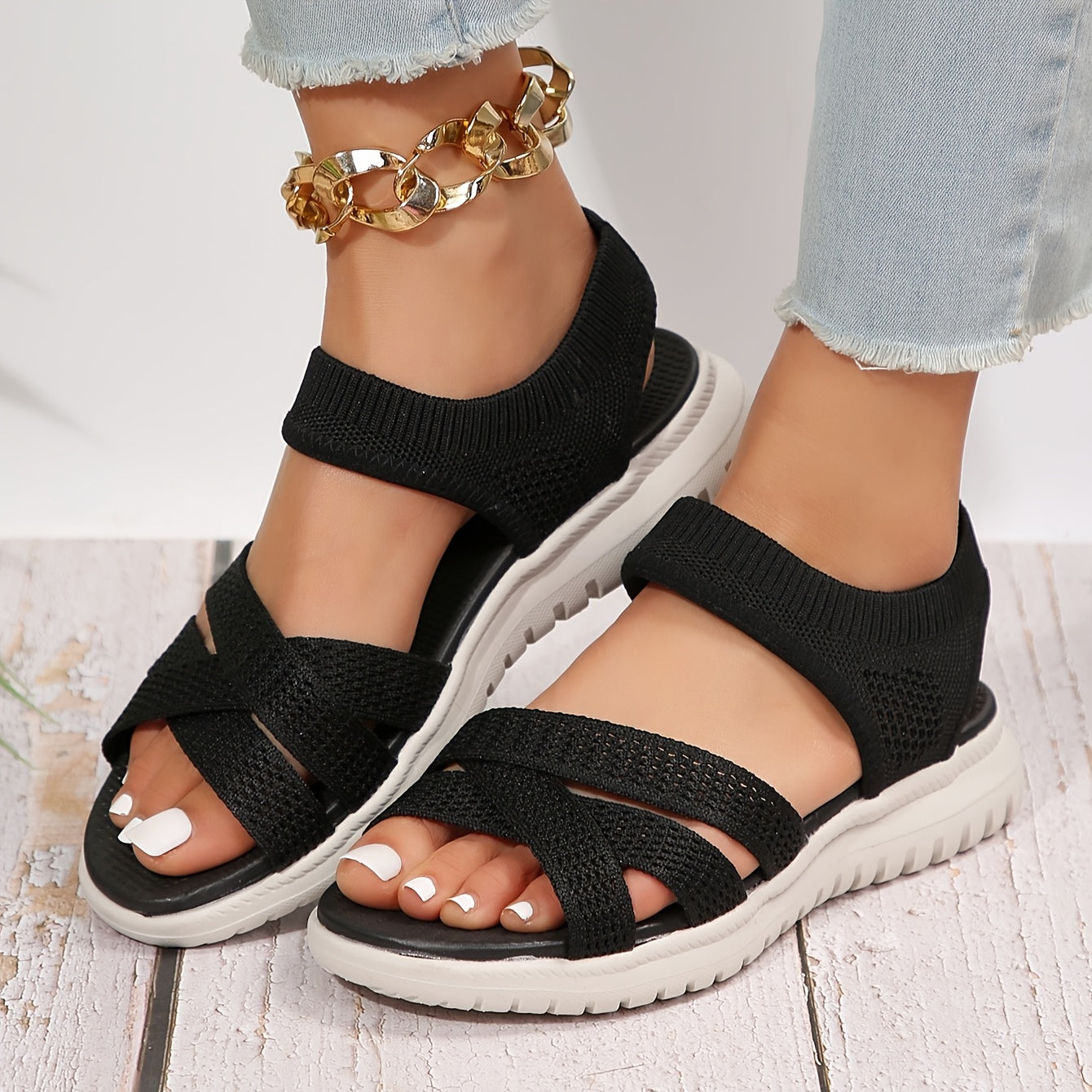 Damen Bequemer Kreuzgurt Sandalen – Bequem, Atmungsaktiv & Rutschfest