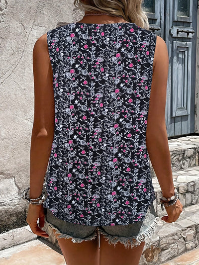 Blumenmuster Tanktop – Sommer V-Ausschnitt ärmellos Freizeit-Top