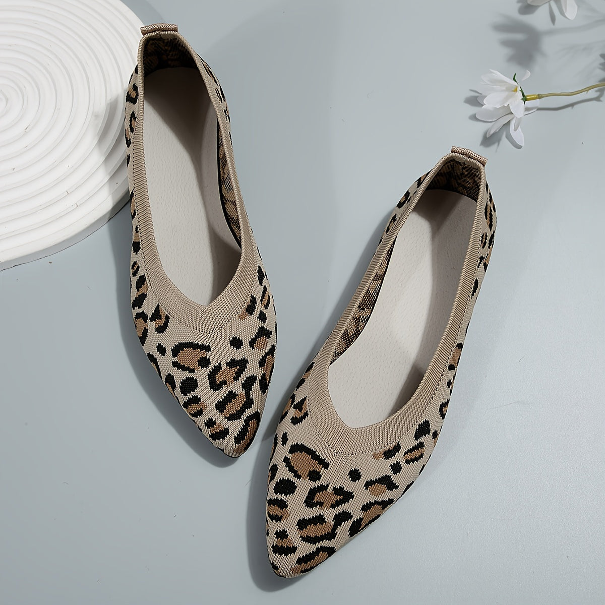 Damen Leopard Ballerinas – Spitze Slip-On Leichte Flats