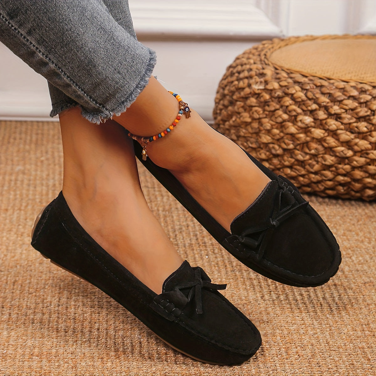 Retro loafers mit Schleifen-Detail, Runde Zehen Slip-On Schuhe