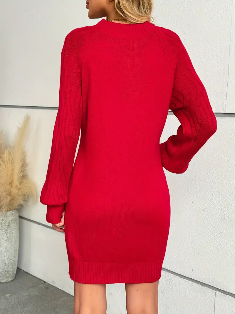 Elegante Langarm Strickkleid für Winterfestes Kleid mit Rundhalsausschnitt