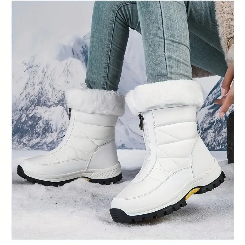 Damen Schneestiefel mit Reißverschluss, Fellfutter, Rutschfest