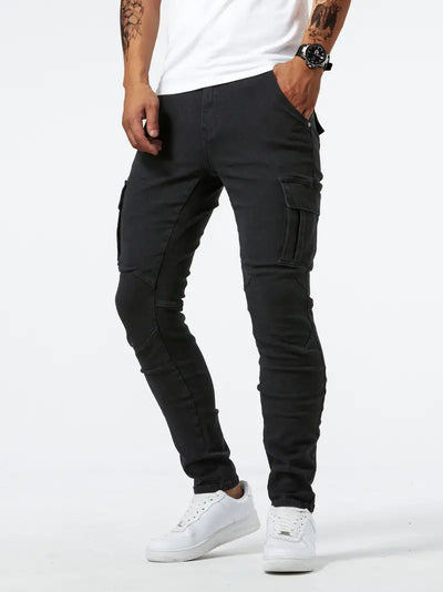 Slim Fit Multi-Taschen Jeans für Herren – Hochstretch Denim-Cargo-Hose