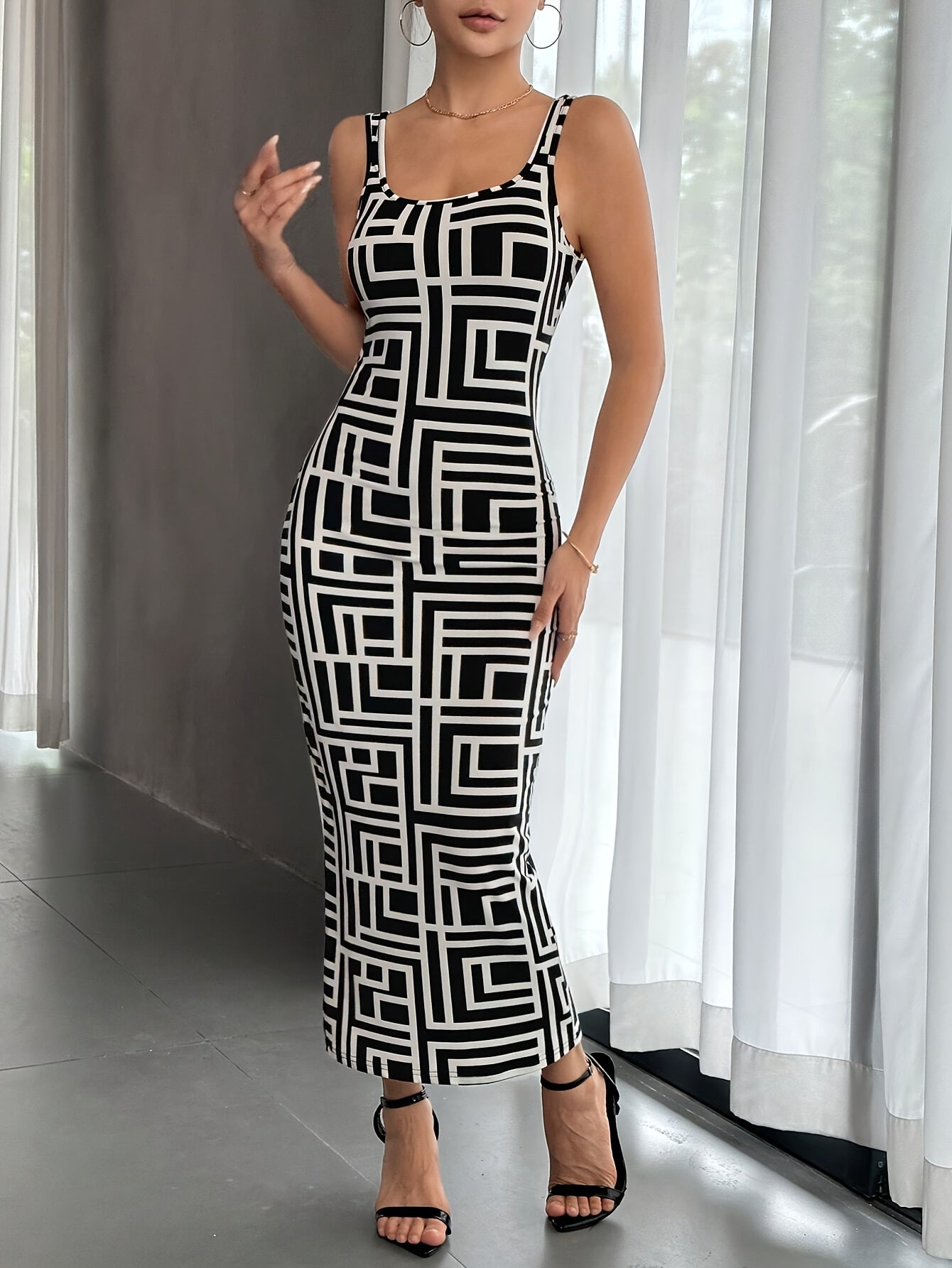 Geometrisches Print Bodycon Kleid mit Quadrat-Ausschnitt für Damen