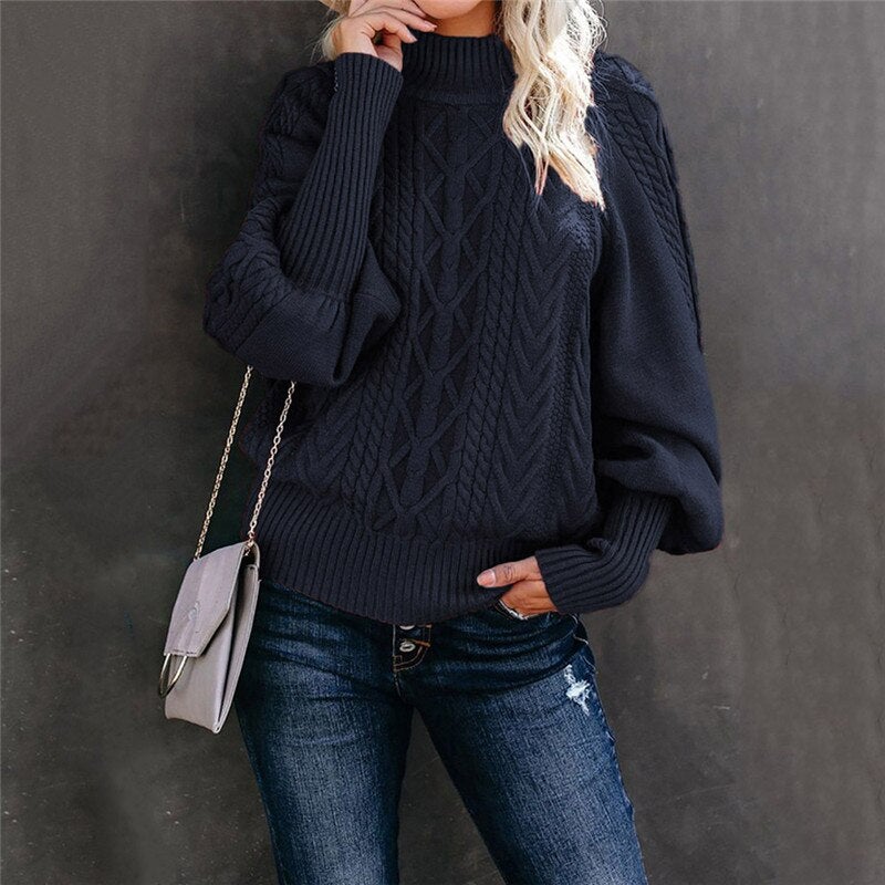 ChillChic Jacquard Pullover mit hohem Halsausschnitt