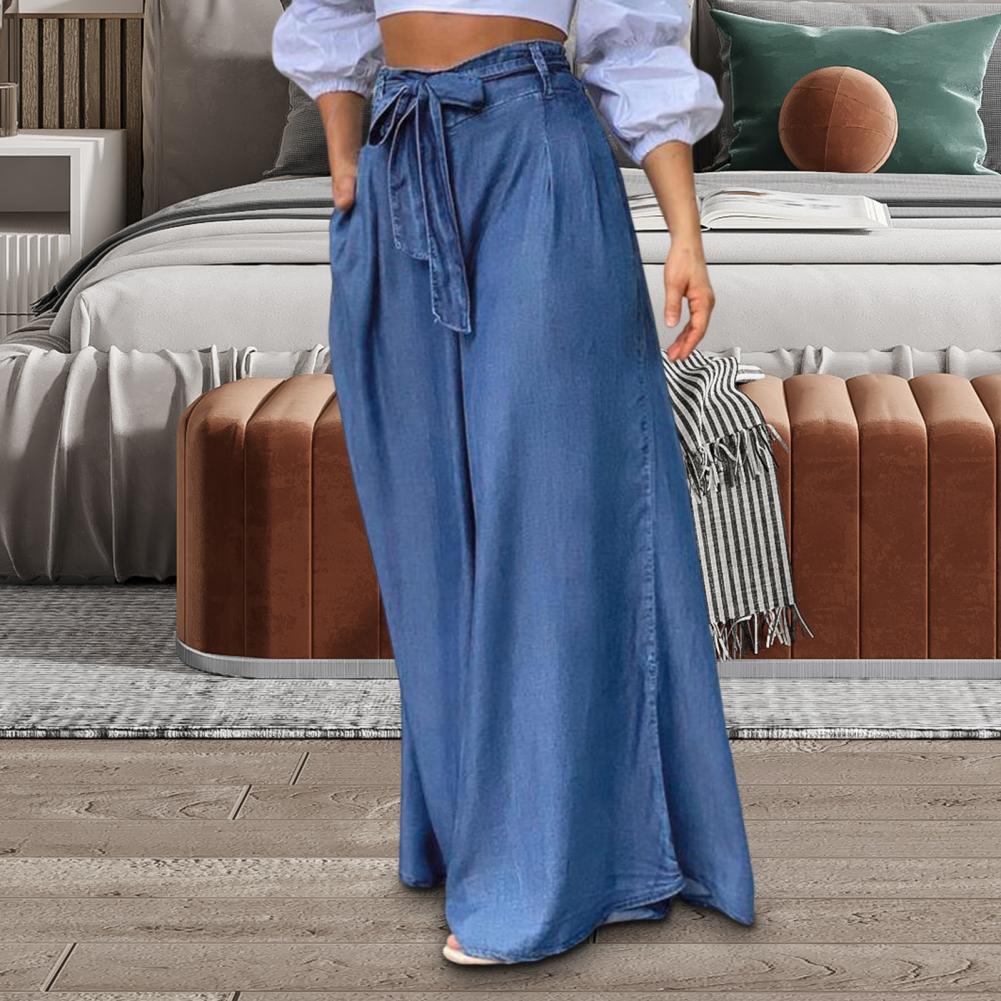 Blaue Krawatte Taille Übergroße Denim Weite Hosen Sommer