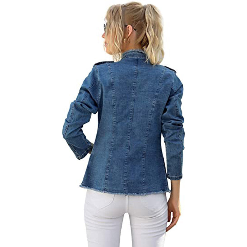 Blaue langärmelige Jacke